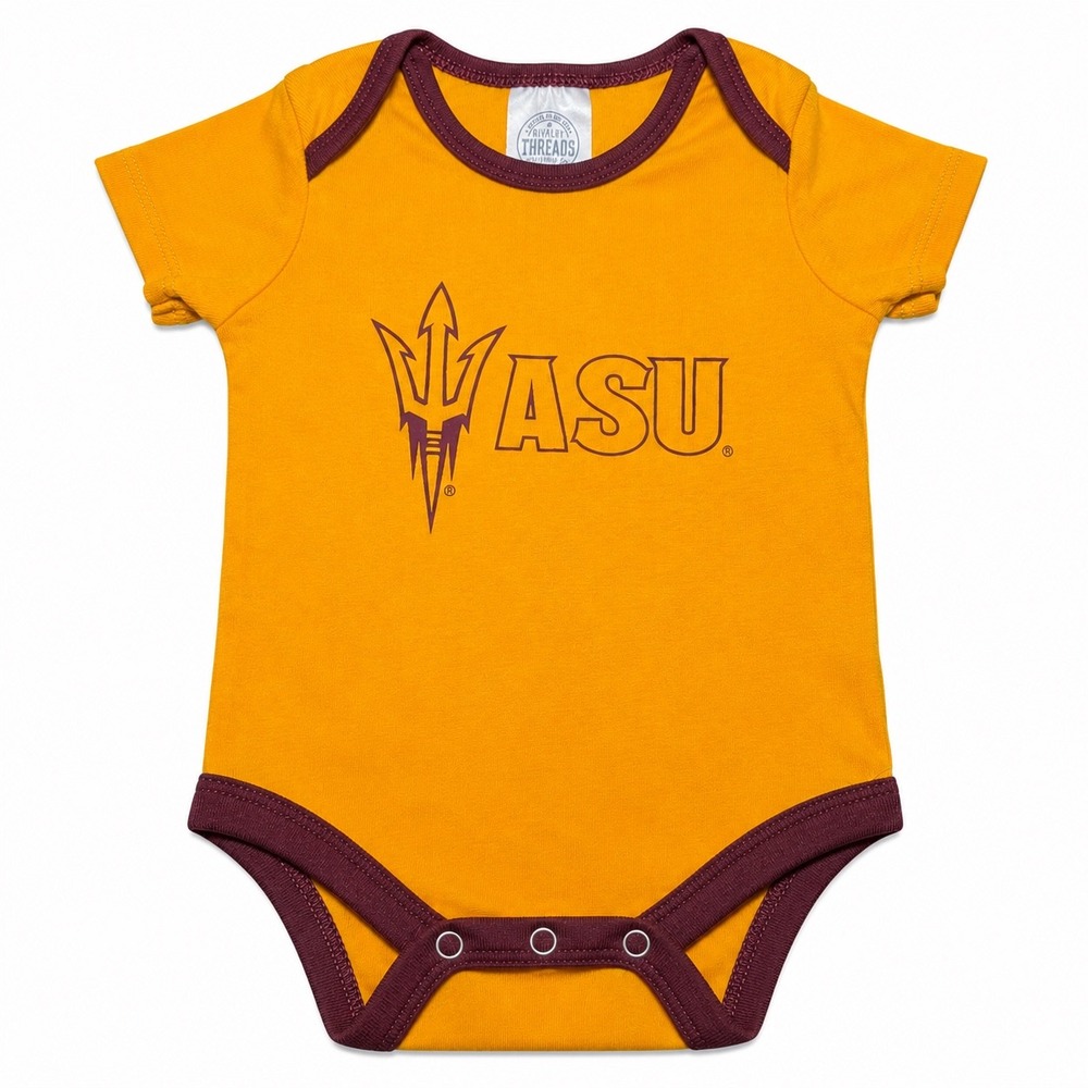 ASU Arizona State Sun Devils Infant Bodysuit 0-3M Gold Maroon NCAA Logo - Picture 2 of 5